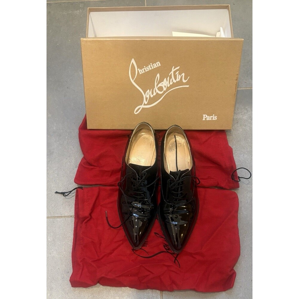 Christian Louboutin Black Zazou Flat Patent Shoes Leather Size 37.5 US 7